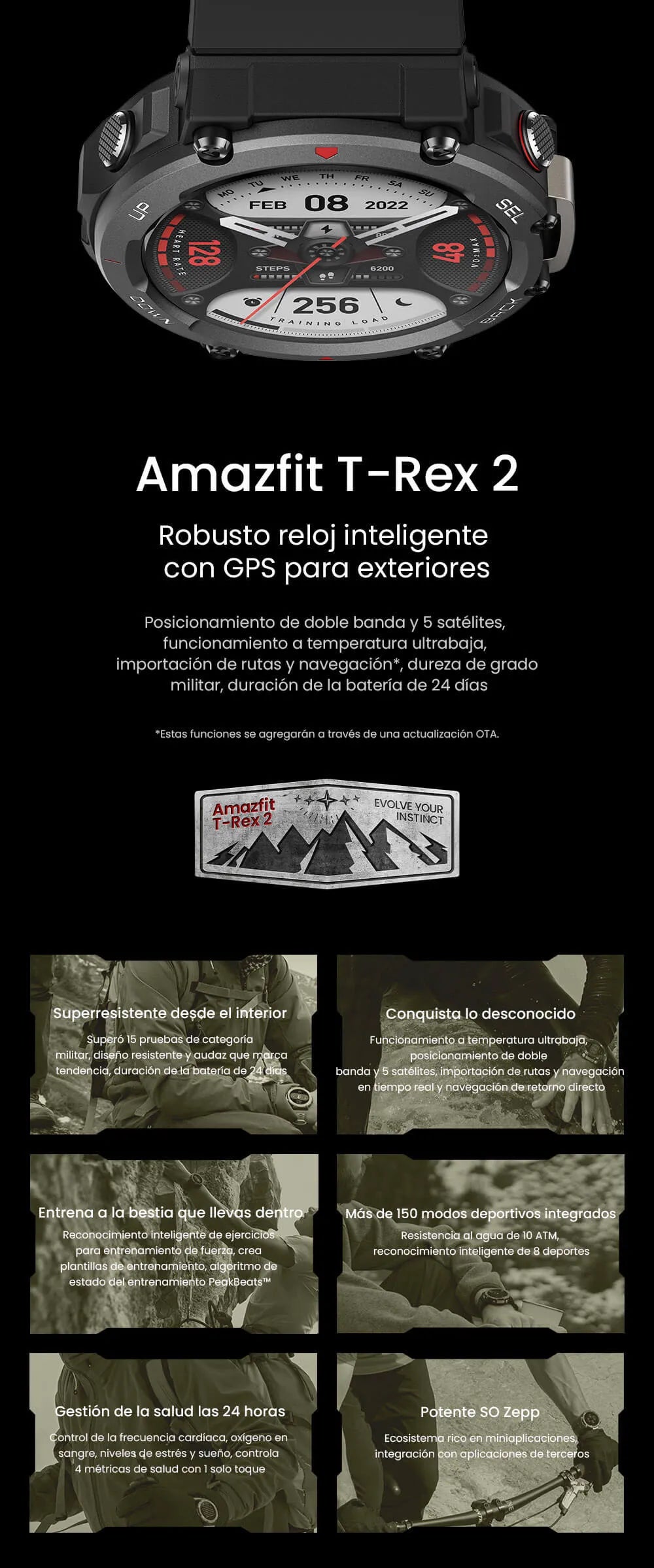  Amazfit T-Rex 2 - Reloj inteligente para hombre, doble